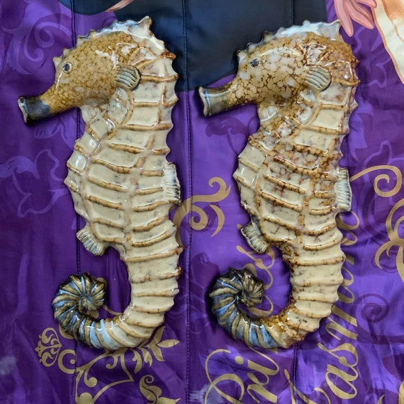 Vintage Pair Of Large BIG 18” Art CERAMIC 3D Seahorse nautical Wall Decor ART - Picture 4 of 12